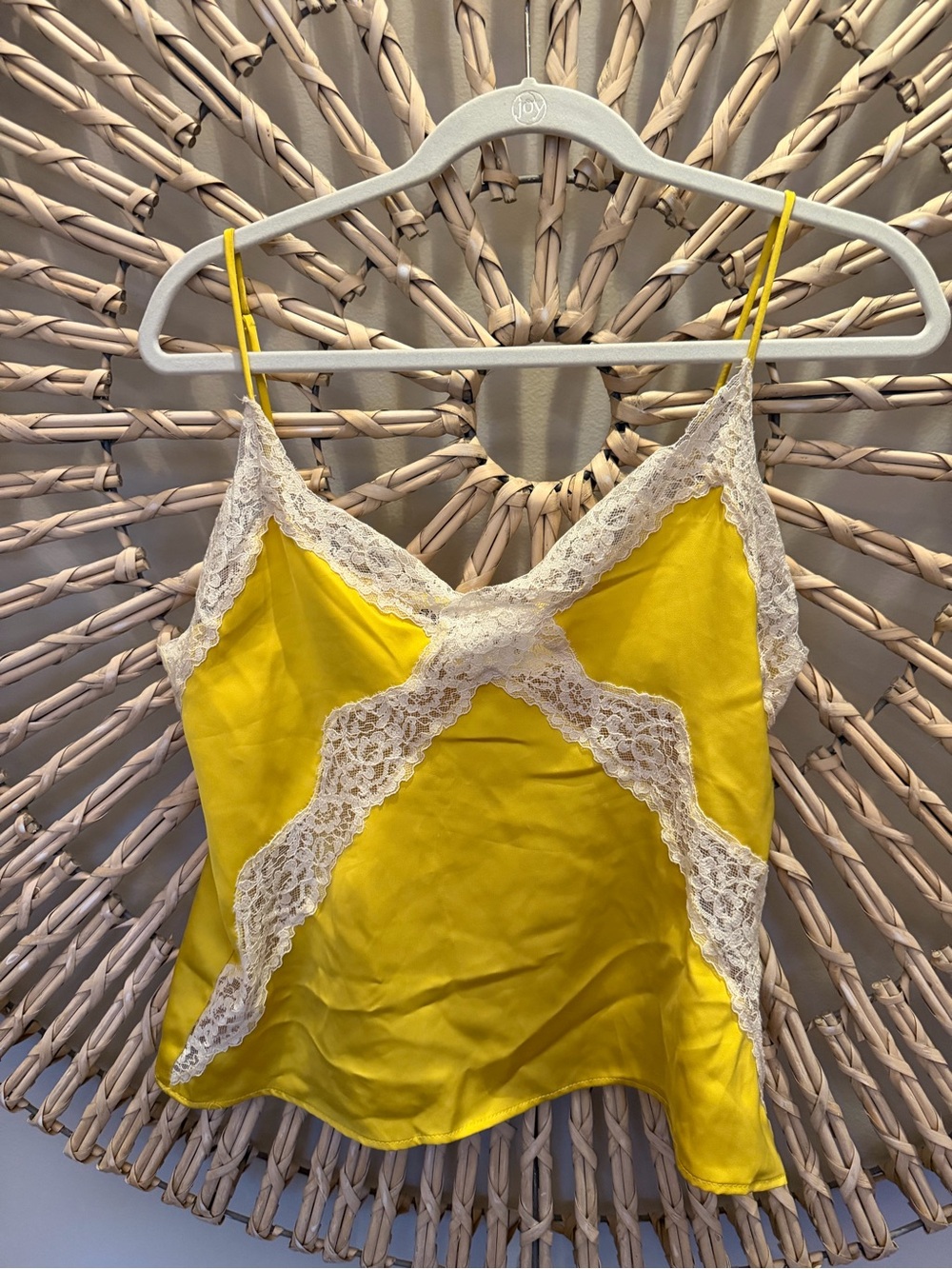 Zara Yellow Satin Cami with Cream Lace Trim